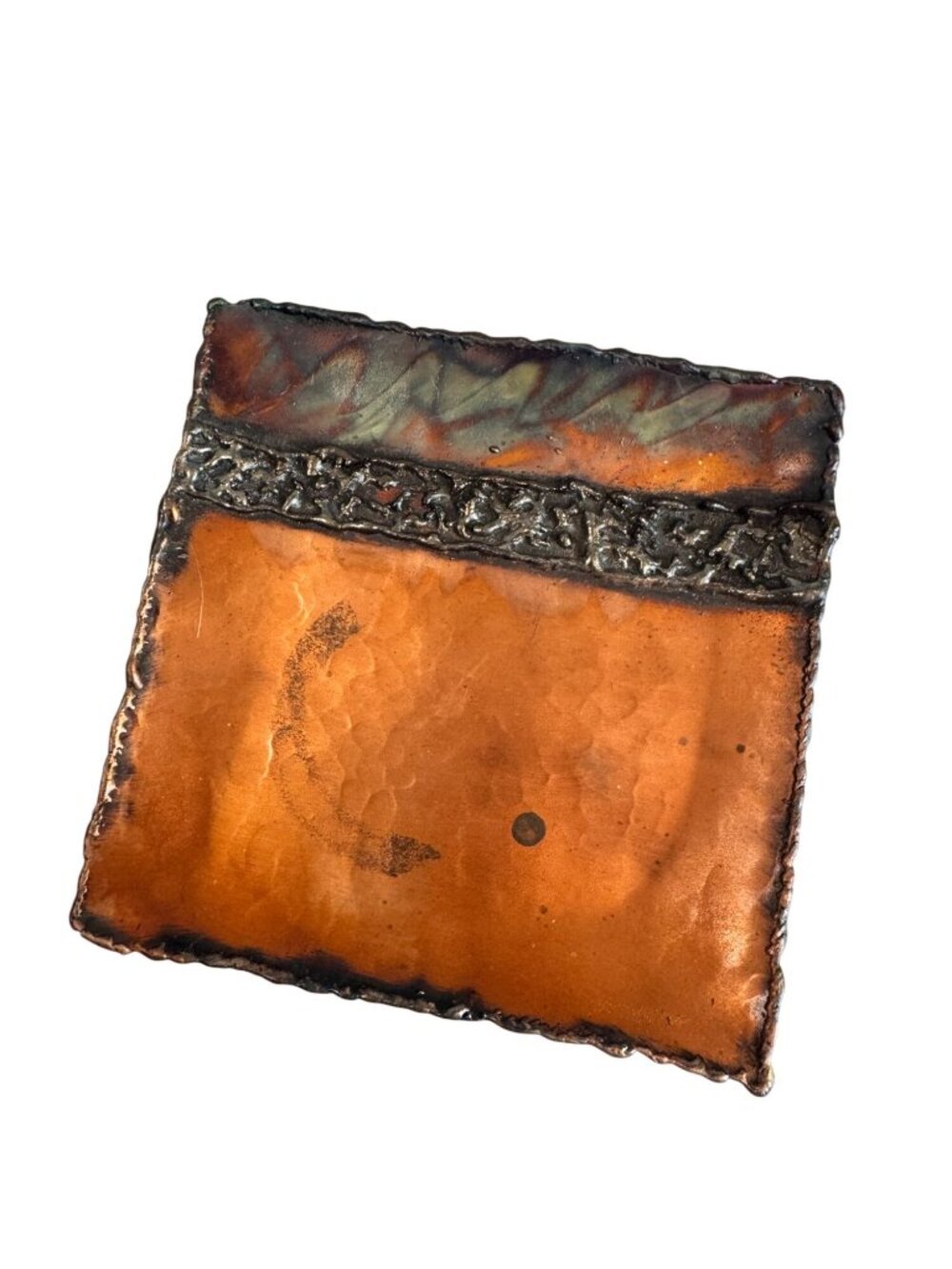 Patrick Shannon Brutalist Copper Dish Signed 5 1/4" Square Studio Art - Picture 2 of 7
